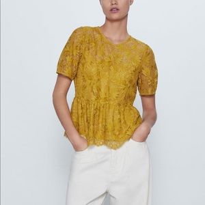 ZARA Mustard Peplum Lace